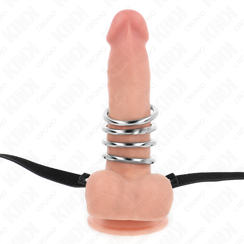 Anelli per pene KINK in metallo con cintura in pelle lunga 112 cm, diametro da 3,8 cm a 5 cm, modello KINK RING POWER