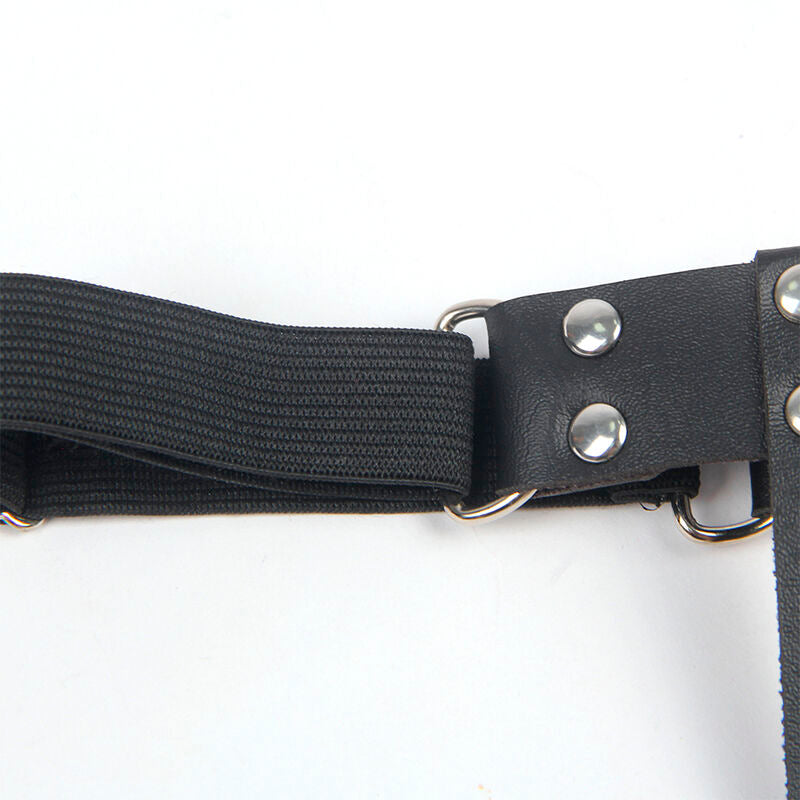 Giarrettella punk in pelle nera regolabile SUBBLIME FETISH, stile audace con dettagli in pelle e chiusure regolabili.