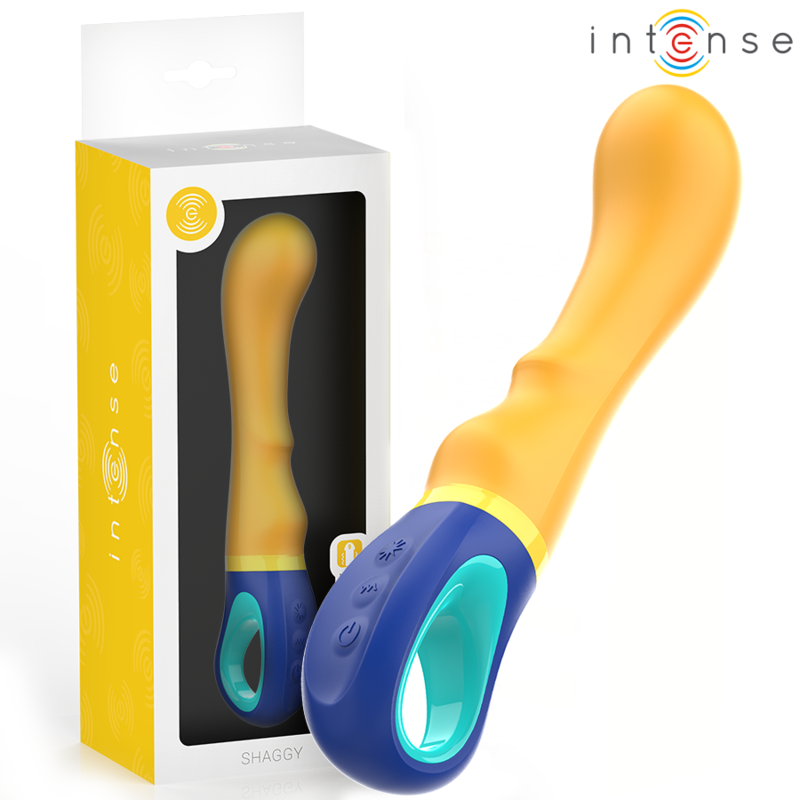 Vibratore punto G INTENSO Shaggy Giallo, design ergonomico, superficie morbida e textured per stimolazione intensa.