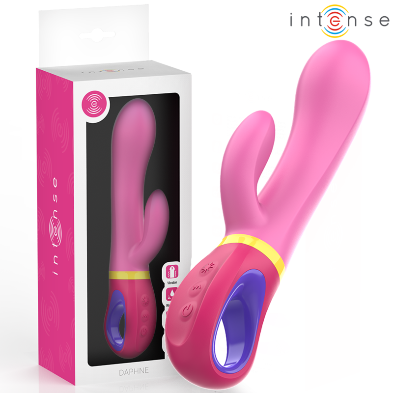 Vibratore coniglio rosa INTENSO di INTENSE FUN, dettaglio del design elegante e morbido in primo piano.