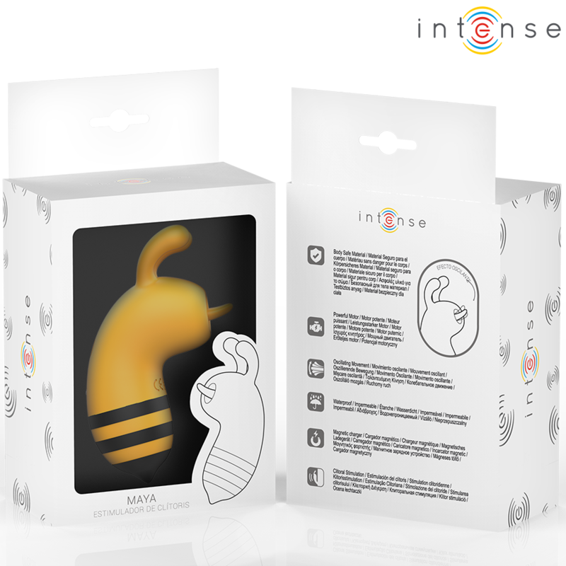 Stimolatore Maya di INTENSE FUN con lingua rotante a 360°, design elegante e dettagli realistici.