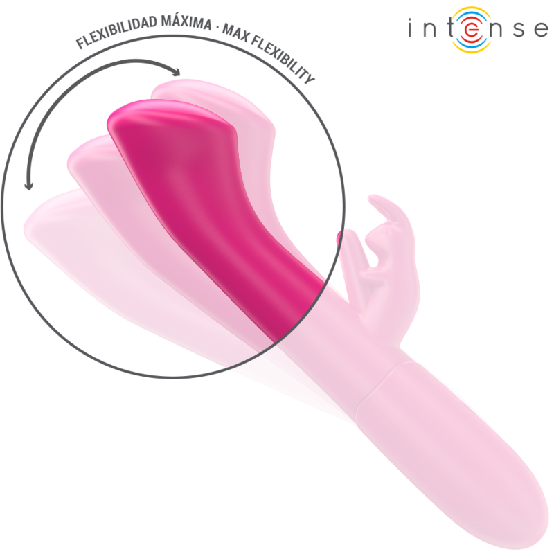 Vibratore coniglio rosa INTENSE di Julieta, 18,6 cm, con 10 modalità di vibrazione, dettagli realistici e design ergonomico.