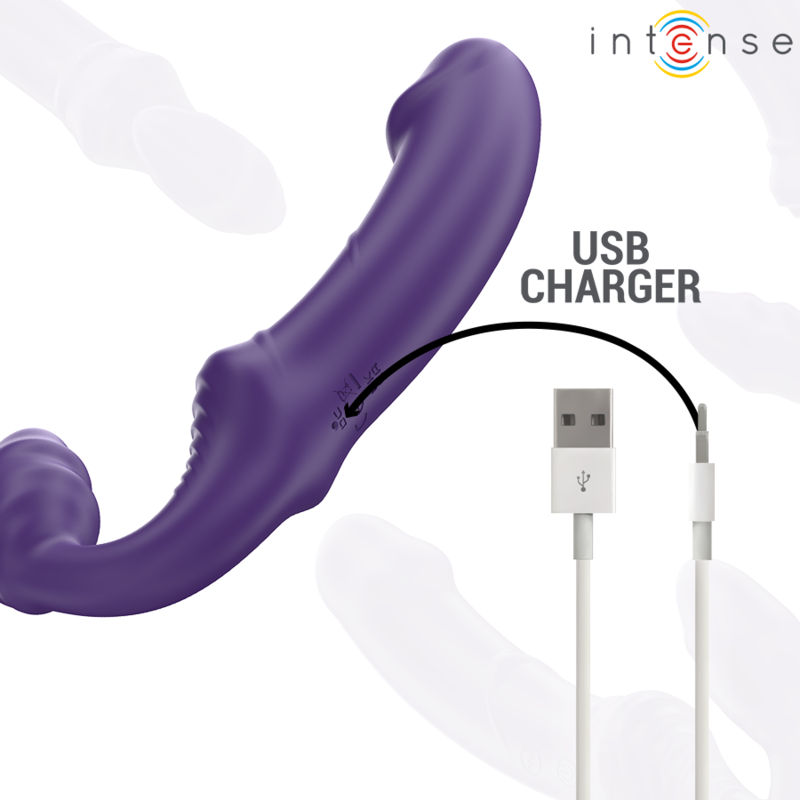 Vibratore doppio viola INTENSE Jill da 20 cm con telecomando, prodotto di INTENSE FUN, mostra la forma e il design del giocattolo.
