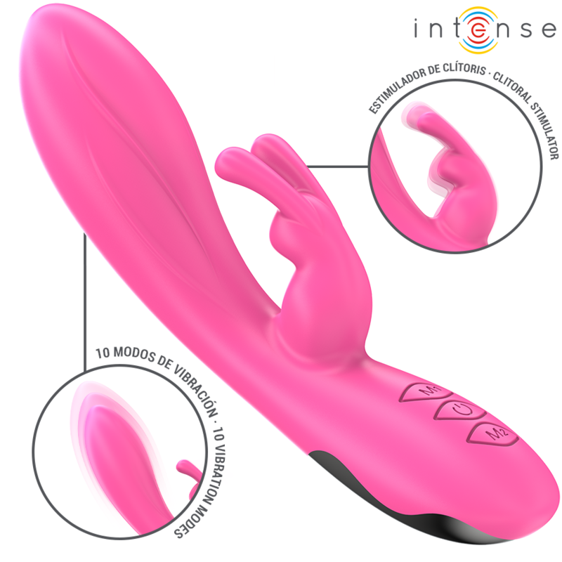 Vibratore Randall Rabbit rosa di INTENSE FUN con 10 modalità di vibrazione, design elegante e stimolante.