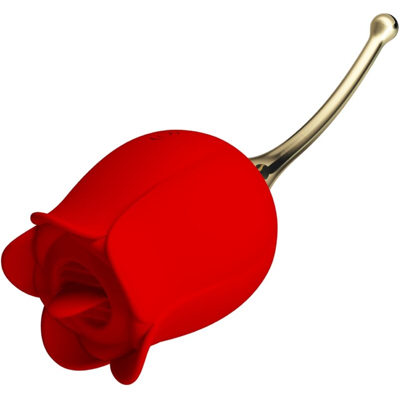 Stimolatore clitorideo Rose Lover di Pretty Love, rosso, con 12 vibrazioni, design elegante e compatto, per piacere e relax.