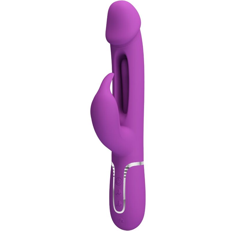 Vibratore multifunzione coniglio viola PRETTY LOVE, design elegante e dettagli per stimolazione versatile, immagine frontale.