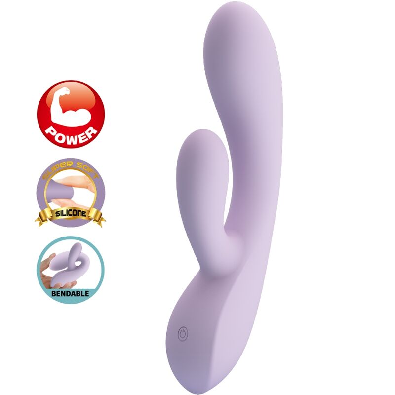 Vibratore coniglio rosa PRETTY LOVE Roselyn con 10 modalità di vibrazione, colore viola, dettaglio del prodotto e design ergonomico.