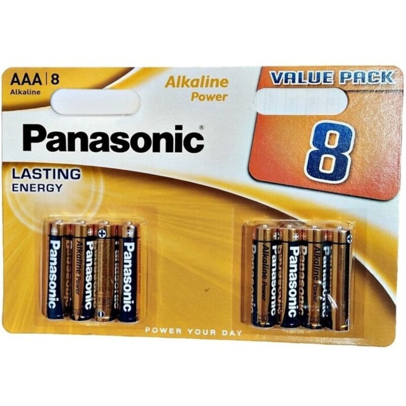 Batterie alcaline AAA Panasonic LR03 bronzo in blister da 8 pezzi, alta qualità e affidabilità per dispositivi portatili