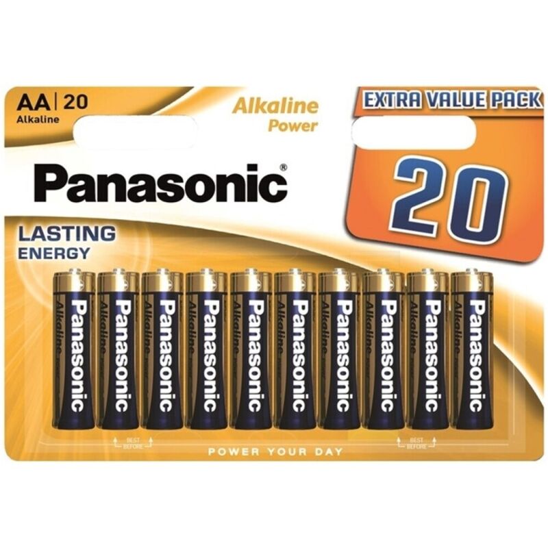 Batterie alcaline AA Panasonic LR6 Bronzo in blister da 20 pezzi, confezione con 20 batterie alcaline di alta qualità
