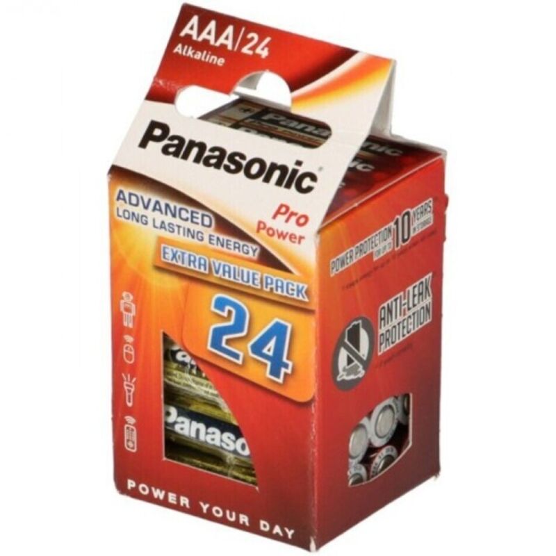 Set di 24 batterie alcaline AAA Panasonic Pro Power LR03, confezione con batterie ricaricabili e di lunga durata.