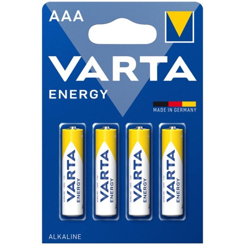 Batterie alcaline AAA VARTA Energy LR03 in blister da 4 pezzi, ideale per dispositivi portatili e elettronica domestica