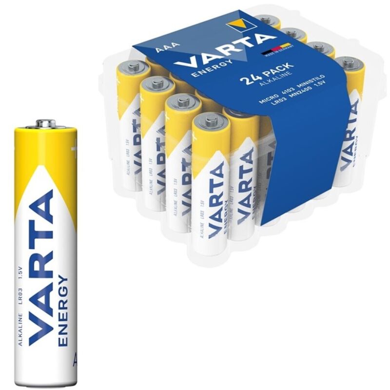 Set di 24 batterie alcaline AAA VARTA ENERGY LR03, alimentatori affidabili per dispositivi portatili.