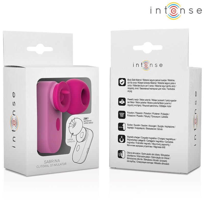 Stimolatore clitoride rosa INTENSE FUN Sabrina, dispositivo di piacere compatto e morbido, con design ergonomico e superficie liscia.