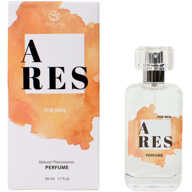 Spray profumato SECRETPLAY ARES con feromoni naturali per uomo, 50 ml, bottiglia elegante con erogatore spray.