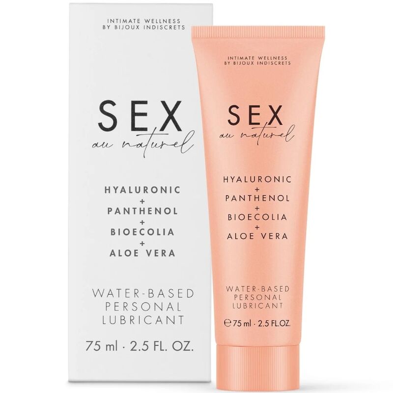 Lubrificante personale a base d'acqua BIJOUX AU NATUREL da 75 ml, bottiglia con etichetta e tappo.