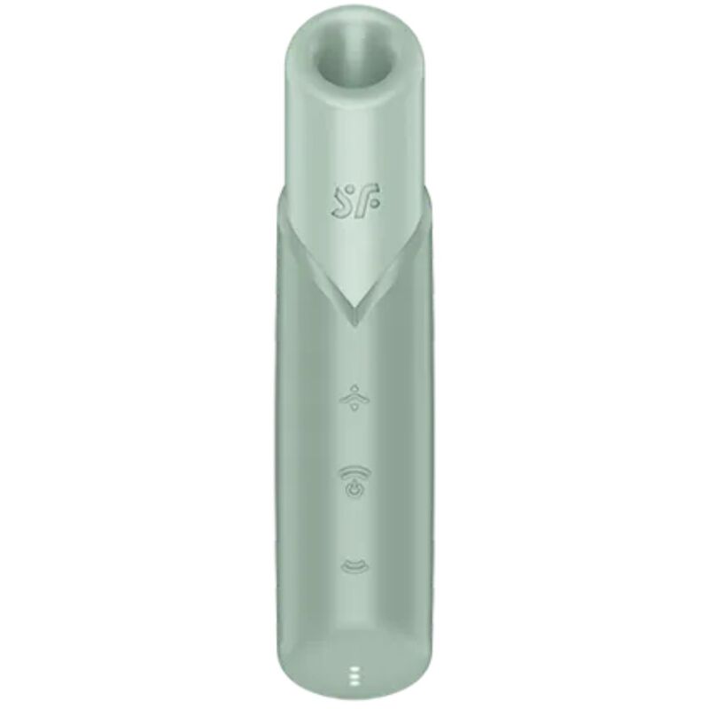 Stimolatore clitorideo SATISFYER Naughty Kiss Wave, design in acquamarina con superficie liscia e pulsanti di controllo.