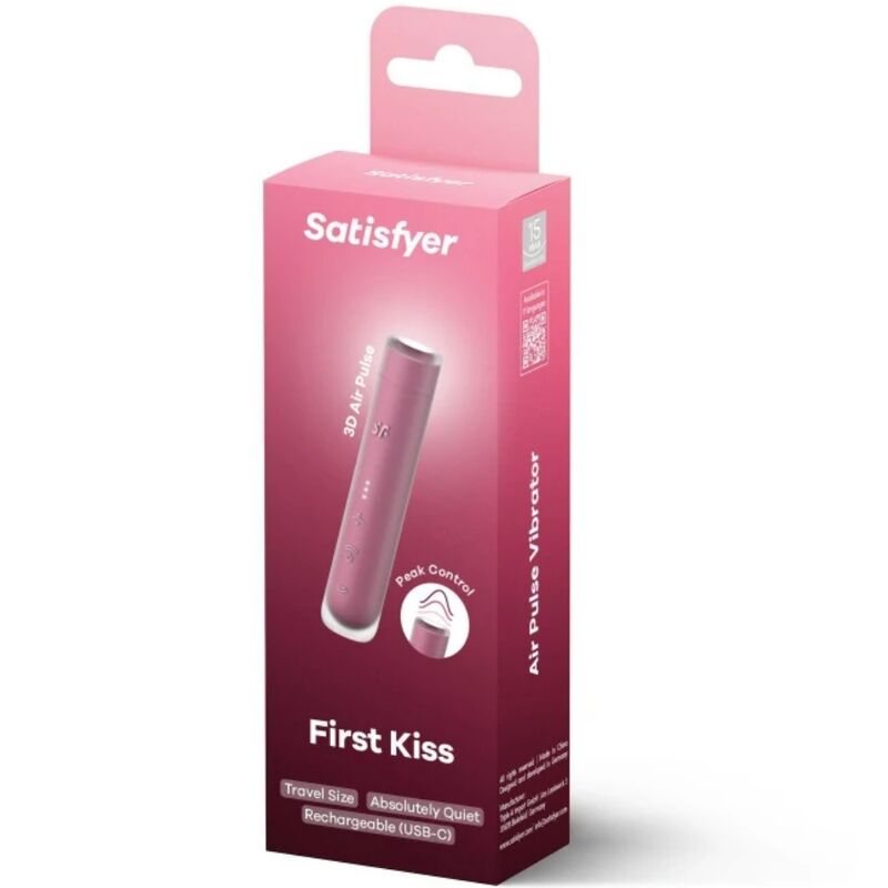 Stimolatore clitorideo SATISFYER FIRST KISS WAVE GARNET con tecnologia AIR PULSE, visibile immagine del dispositivo compatto e elegante.