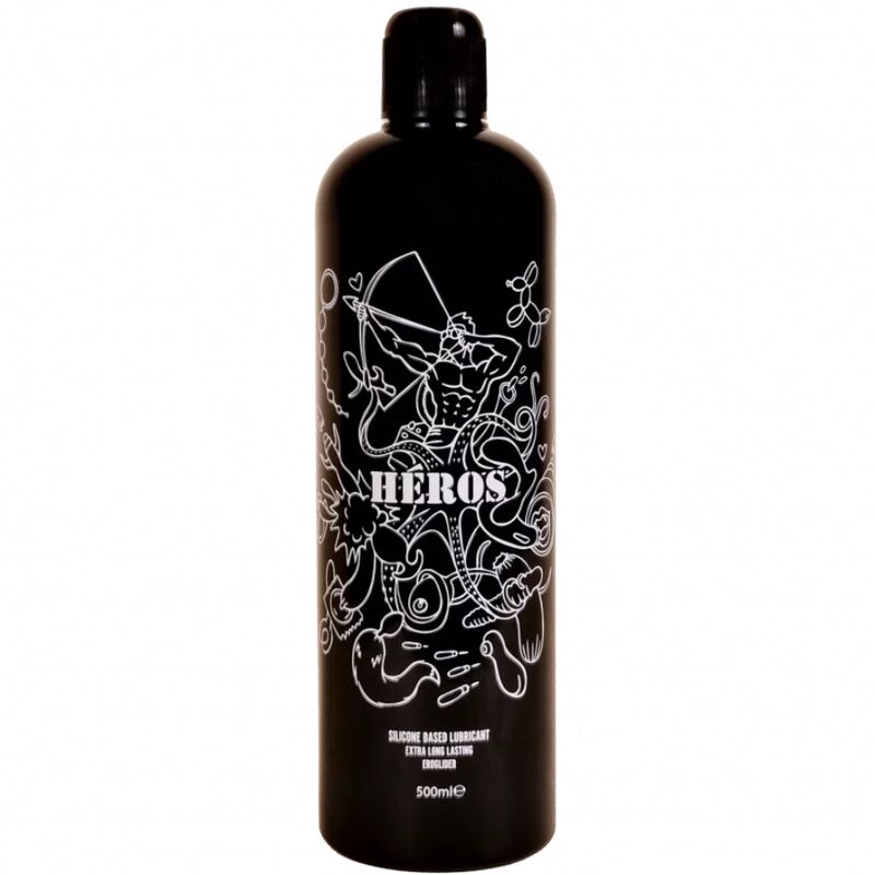Silicone Bodyglide HEROS da 500 ml, crema lubrificante per la pelle, in un flacone con etichetta blu e bianca.