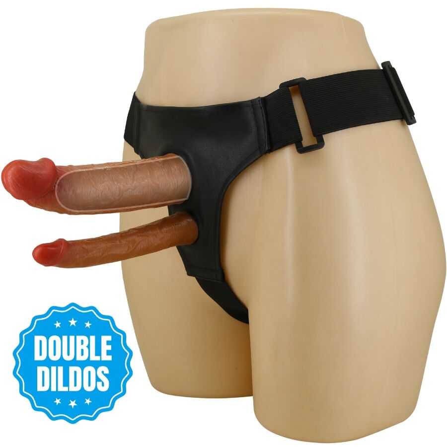 Immagine del harness universale Pretty Love Slip Keaven con doppio dildo, comodo e regolabile, mostrato indossato.