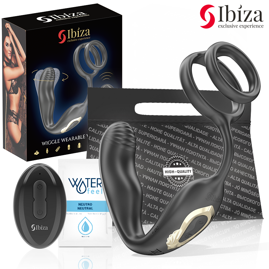 IBIZA - WIGGLE PLUG ANALE ROTANTE TELECOMANDATO CON VIBRAZIONE PERINEALE E ANELLI PER L'ESTENSIONE DEL PENE