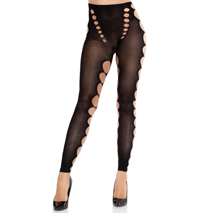 LEG AVENUE - BLACK SEAMLESS OPAQUE FOOT CUTOUT STOCKINGS