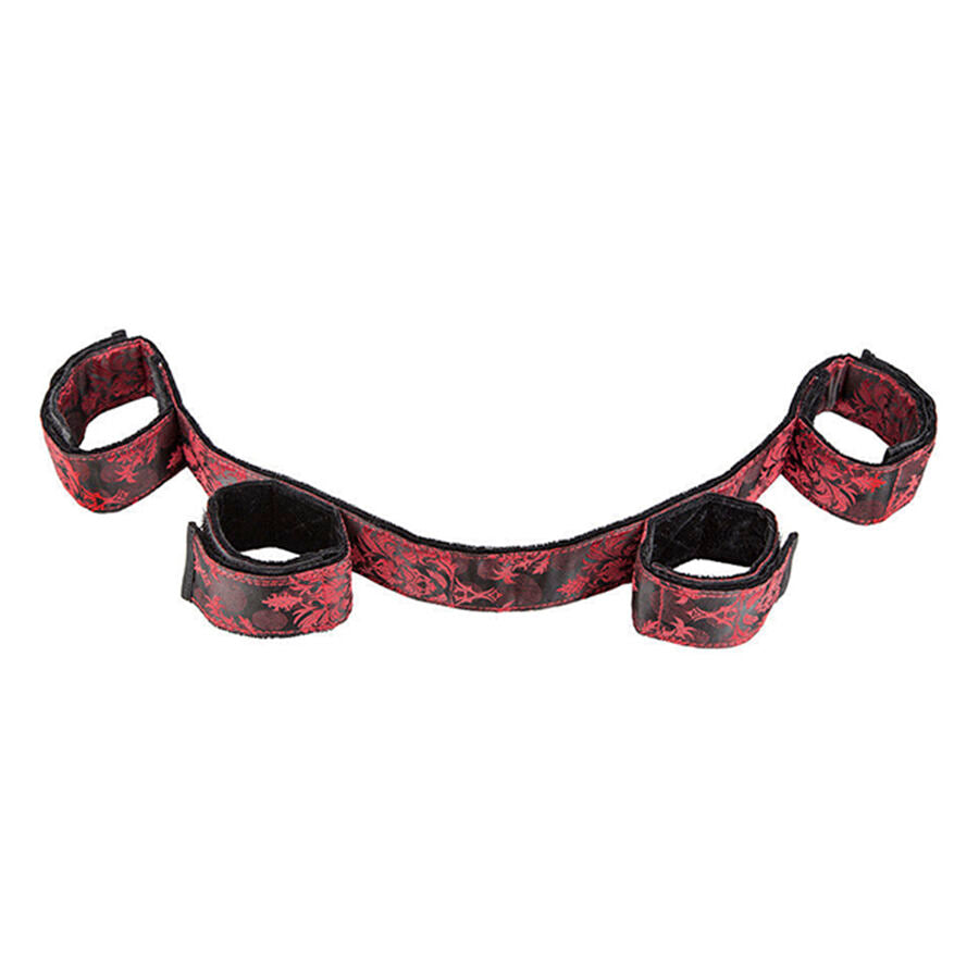 Calexotics Scandal Bar con schiavitù nera, accessorio di bondage con cinghie e manette in pelle nera, per giochi di ruolo e BDSM