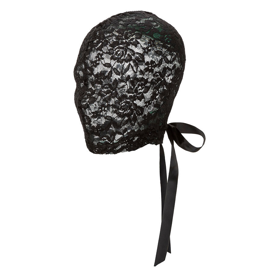 Passamontagna nero in pizzo CALEXOTICS SCANDAL con fiocco, dettagli eleganti e design femminile.