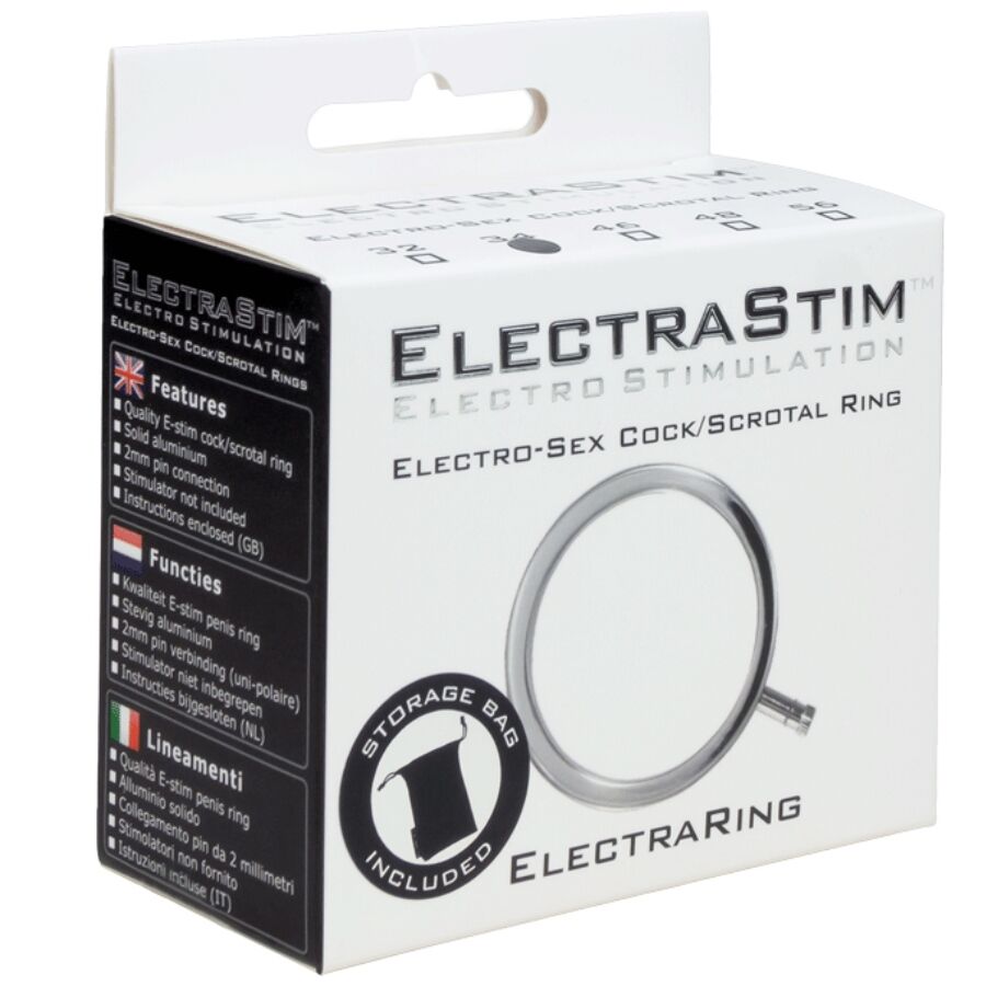 Anello per pene in metallo Electrastim ElectraRings da 34 mm, mostrato sull'immagine, con superficie liscia e design robusto.