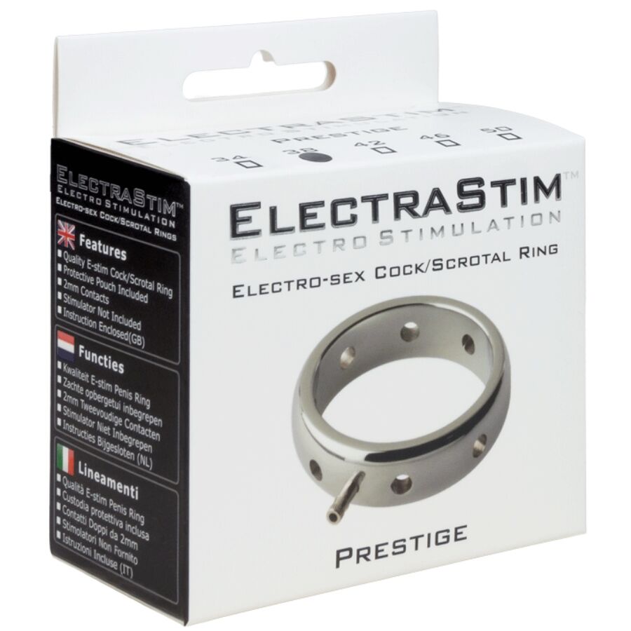 Anello elettromagnetico per pene Electrastim Prestige in metallo, diametro 50 mm, con superficie liscia e design robusto.