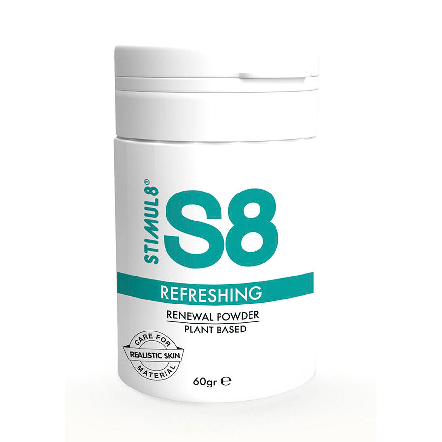 Polvere rinvigorente naturale StimU8 S8 in confezione da 60 g, con ingredienti rinfrescanti e rinnovatori.