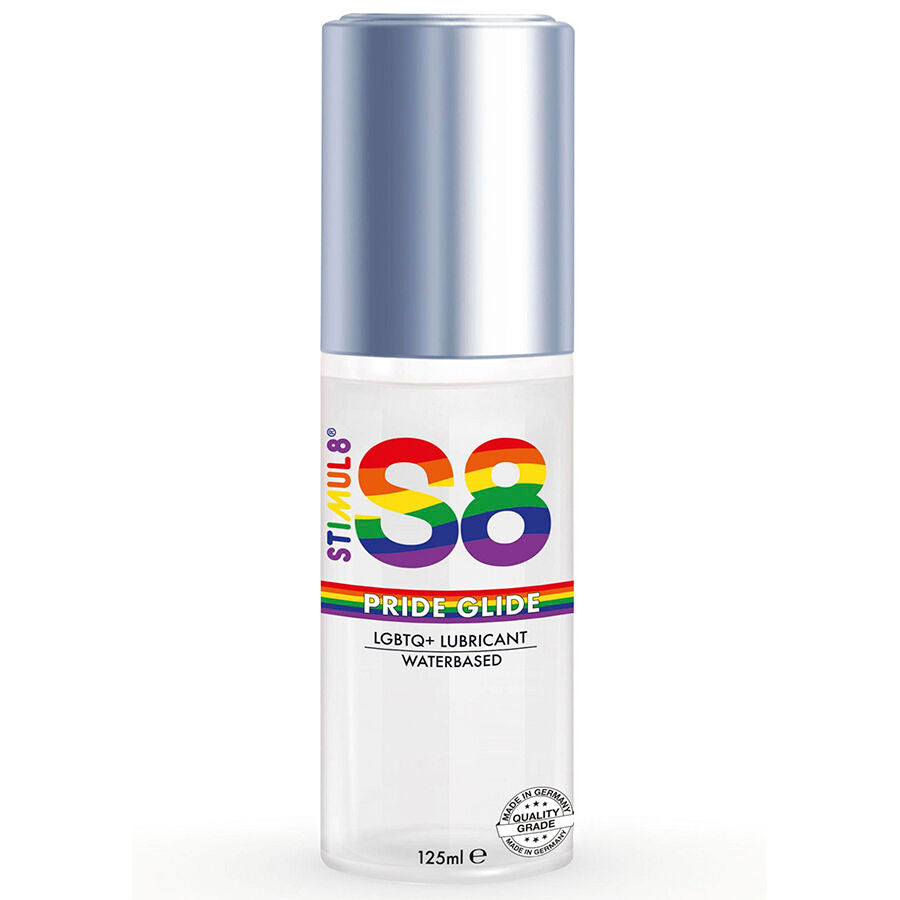Lubrificante S8 Glide Pride di STIMUL8, 125 ml, con formula liscia e confortevole per uso intimo e sensualità.