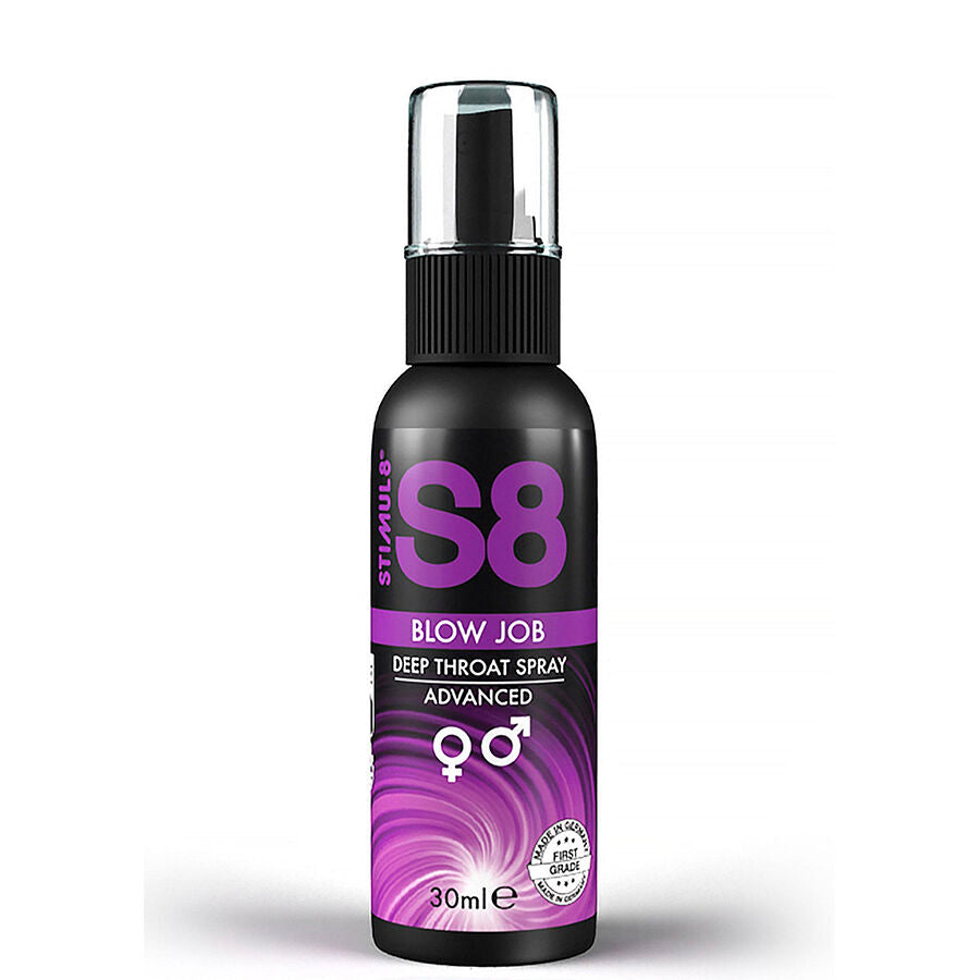 Spray per la gola STIMUL8 S8, flacone da 30 ml, con spray per alleviare il mal di gola e favorire il benessere orale.