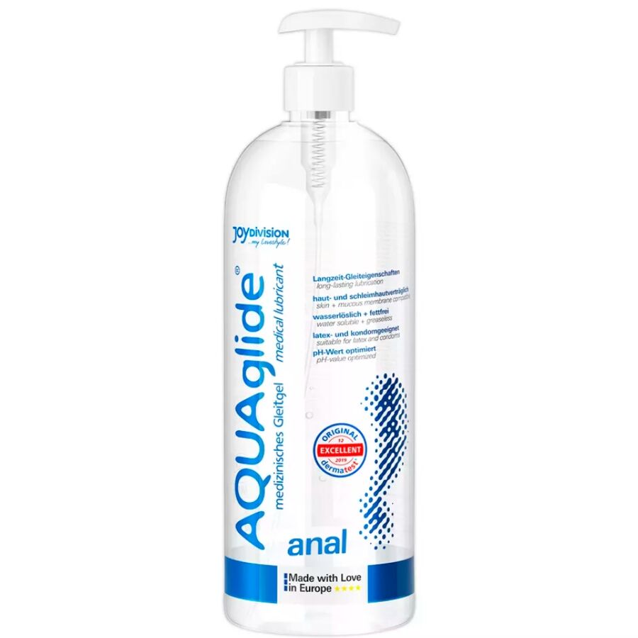Lubrificante JOYDIVISION AQUAGLIDE da 1000ml, gel trasparente e setoso, ideale per uso personale e intimo.