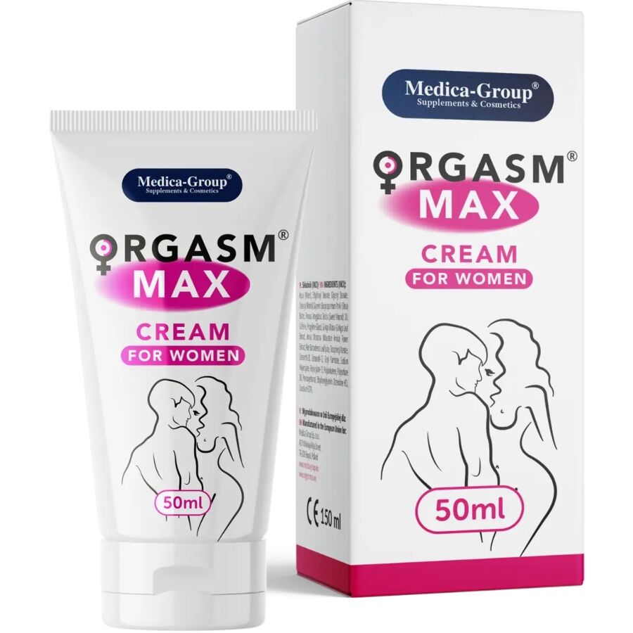 Crema intima MEDICA GROUP ORGASM MAX per donna, 50 ml, con confezione e tubetto visibili in immagine.