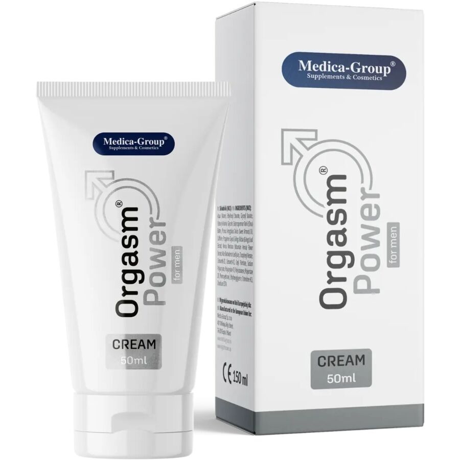 Crema intima MEDICA GROUP Orgasm Power per uomo, 50 ml, tubo con confezione e etichetta visibile.