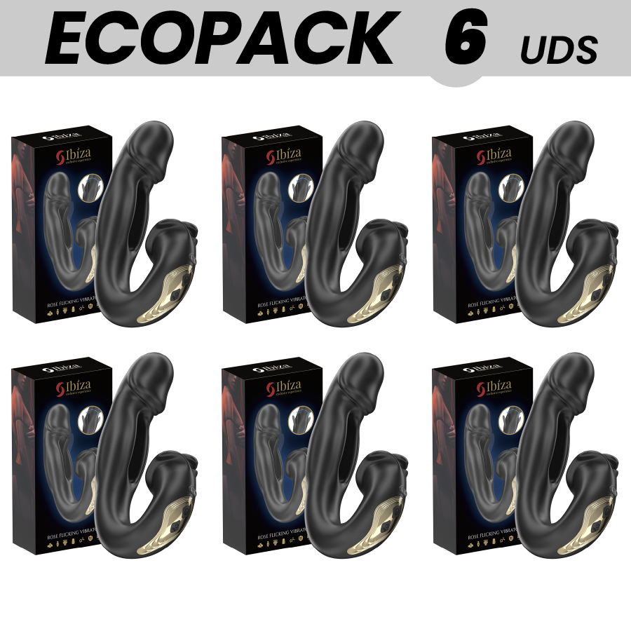 Vibratore Ibiza Ibiza Technology con effetto flicking e stimolatore clitorideo Ecopacks, rosa, 6 unità in confezione.