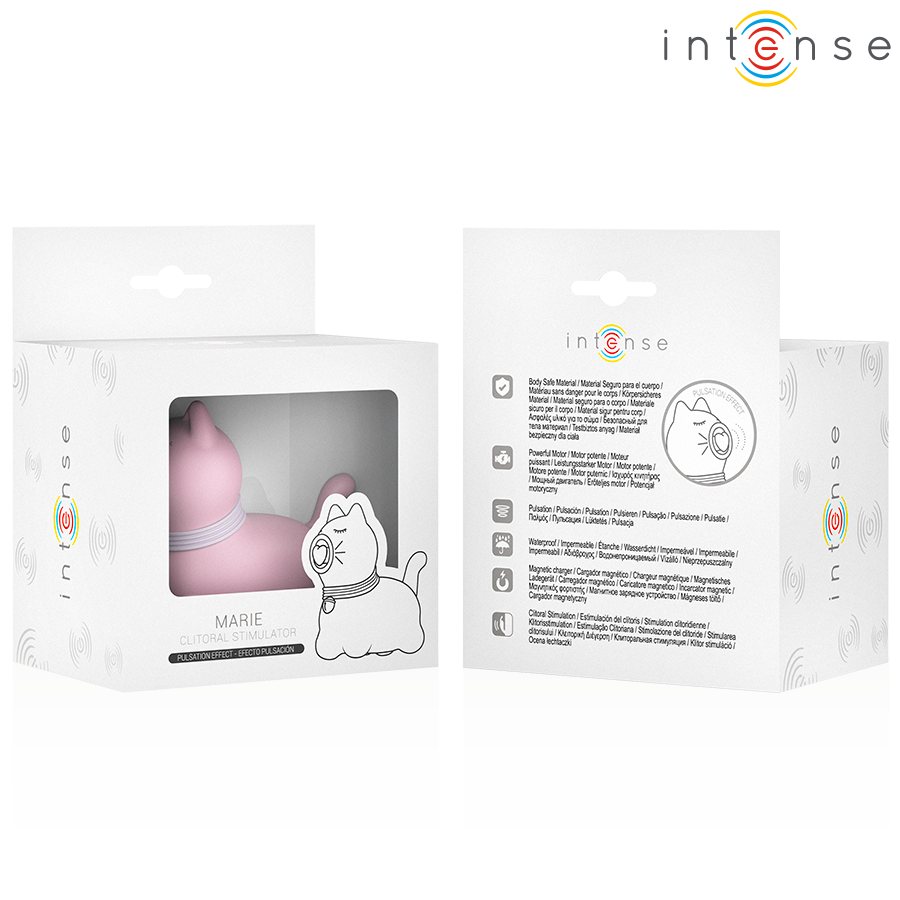 Stimolatore della lingua Marie Pink di INTENSE FUN con effetto pulsazione, design compatto e color rosa intenso.