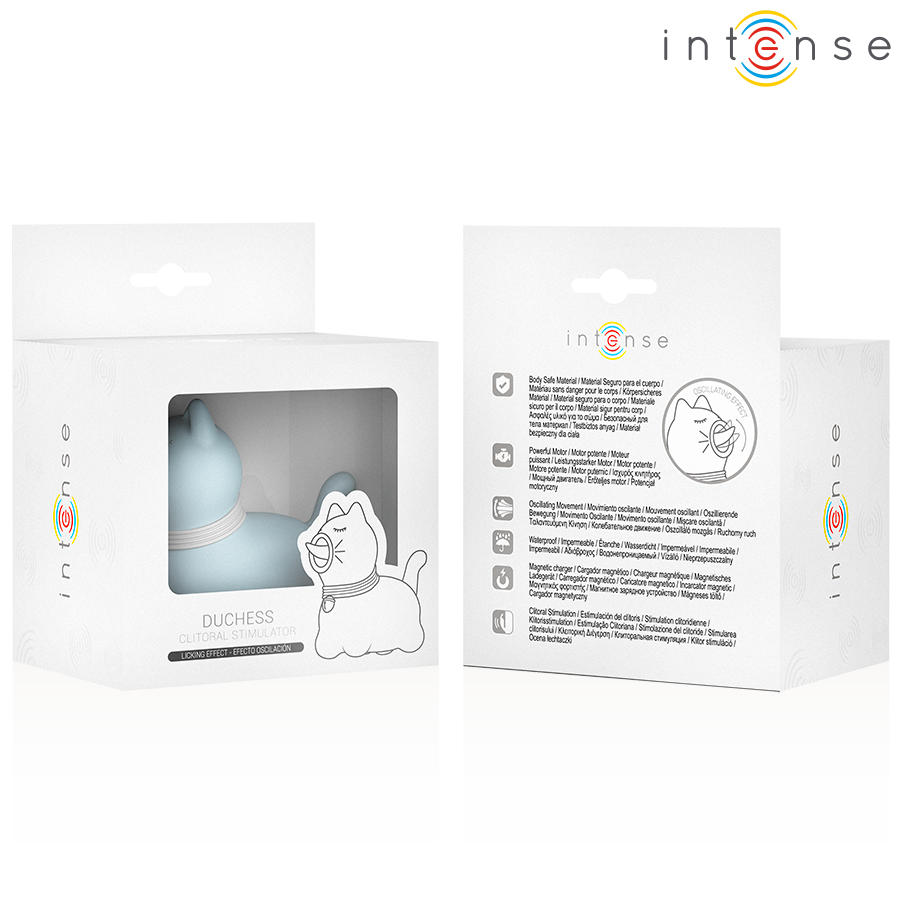Stimolatore Duchess INTENSE FUN con lingua rotante a 360° blu, dispositivo di piacere per adulti.