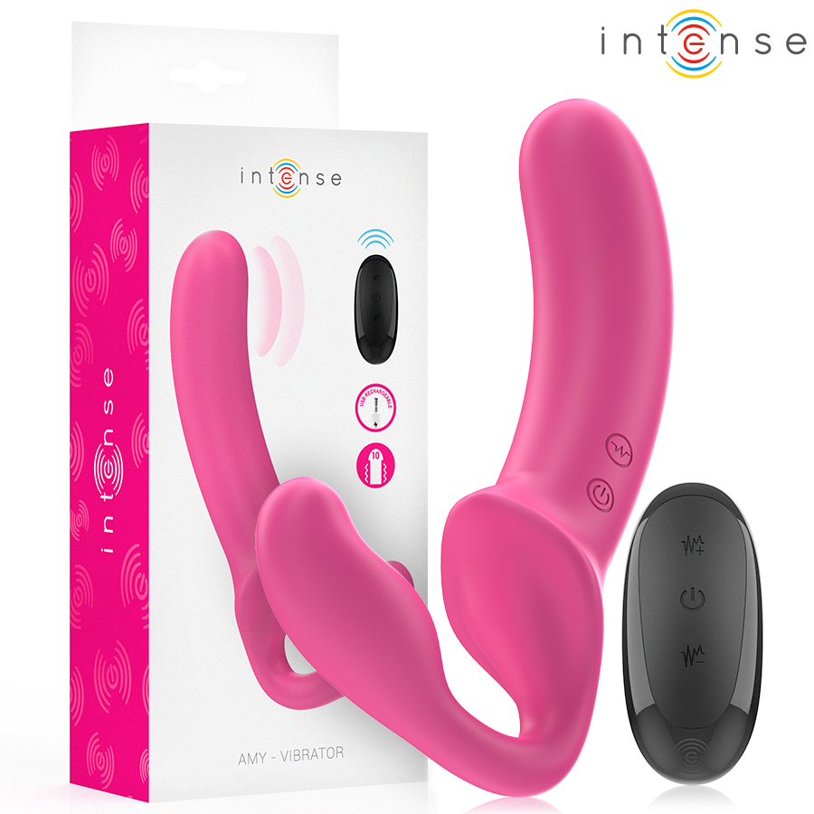 Vibratore doppio rosa INTENSE Amy di 20 cm con telecomando, prodotto di INTENSE FUN, visibile in primo piano.
