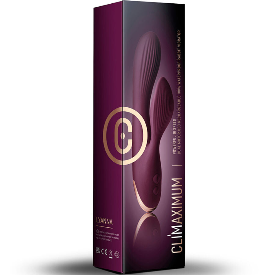 Vibratore coniglio Lyanna di Climaximum, con design realistico e orecchie mobili, in colore rosa.