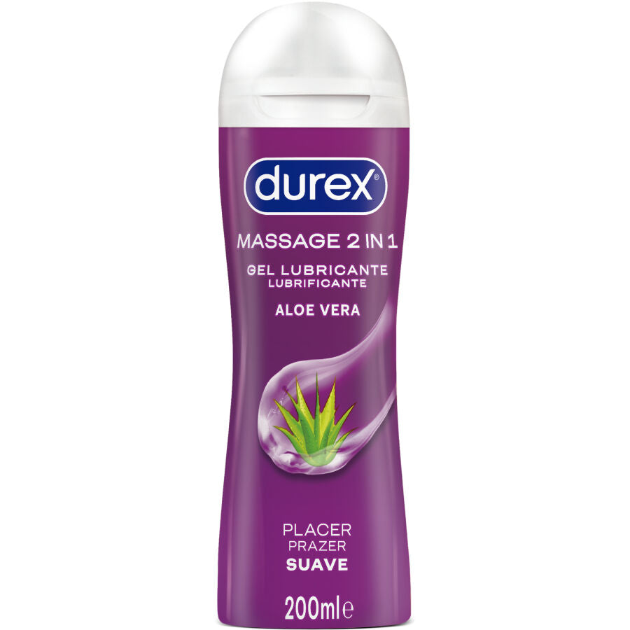 Gel lubrificante da massaggio DUREX LUBES Soft Aloe Vera, 200 ml, bottiglia con etichetta verde e tappo a vite