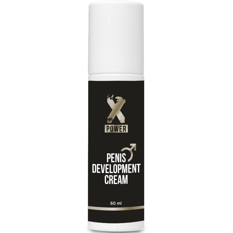 Crema XPOWER per lo sviluppo del pene, 60 ml, contenitore con tubo di crema visibile, in confezione bianca con etichetta.