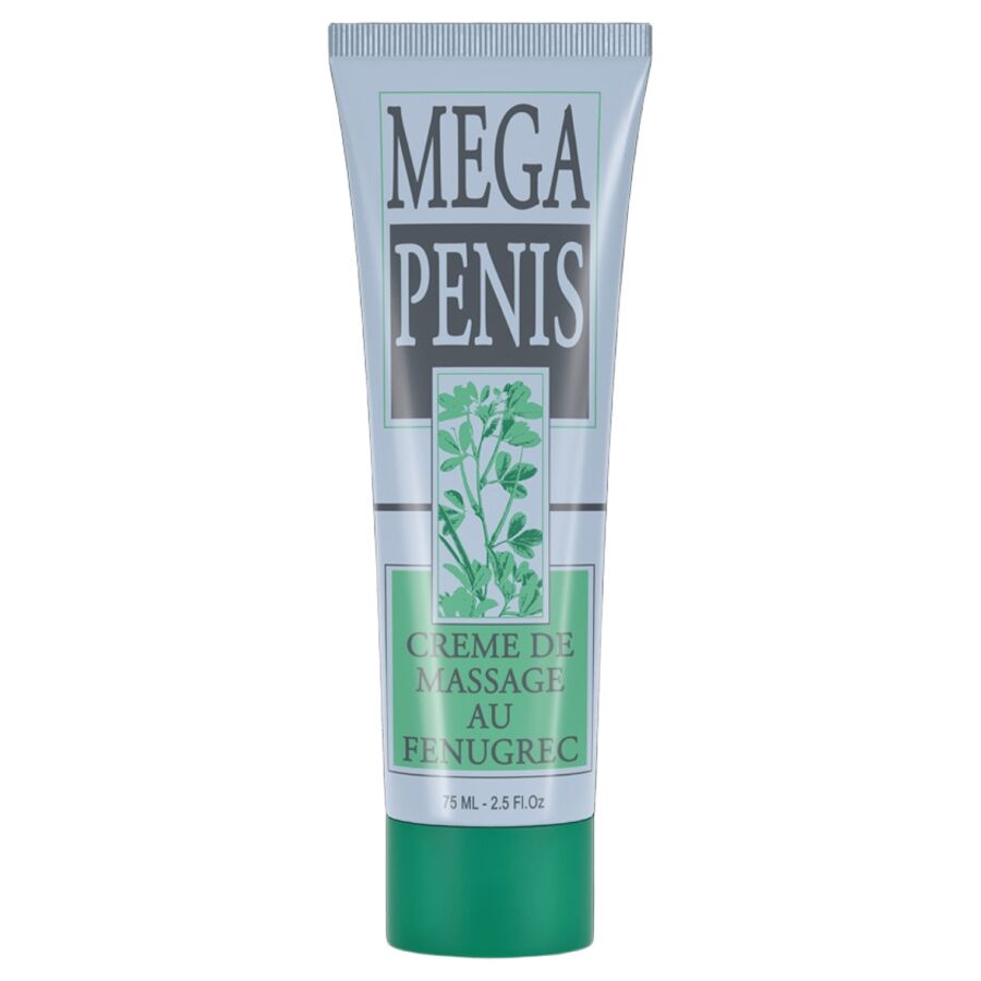 Crema RUF Mega Penis per ingrandimento del pene, crema naturale e efficace, contenente ingredienti attivi visibili in confezione.