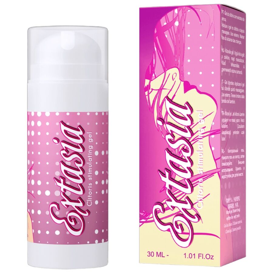 Gel stimolante del clitoride RUF Extasia, 30ml, con formula idratante e sensuale, visibile nel flacone trasparente con etichetta.