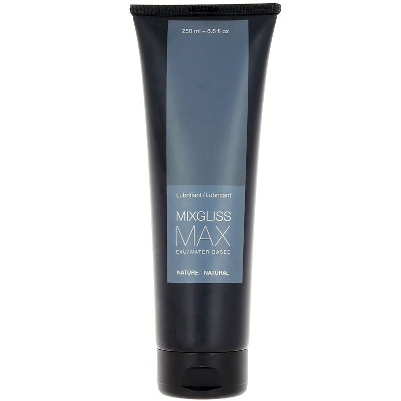 Lubrificante dilatatore anale MIXGLISS Max da 250ml, bottiglia con etichetta e logo visibili, ideale per uso intimo e confortevole