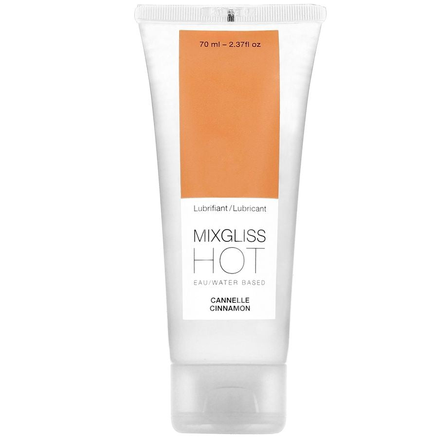 Lubrificante MIXGLISS effetto calore gusto cannella da 70ml, bottiglia con etichetta e tappo, ideale per intimità sensuale.