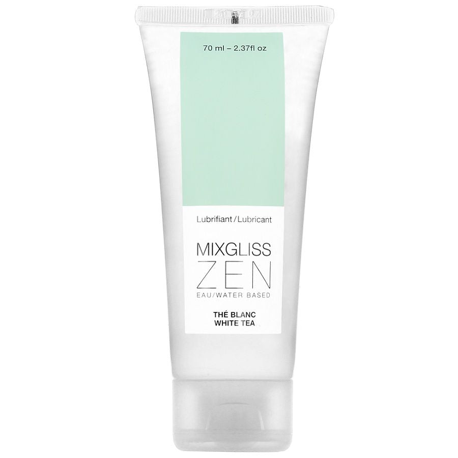 Lubrificante MIXGLISS Zen Tè Bianco da 70ml, flacone con etichetta, ideale per uso intimo naturale e delicato.