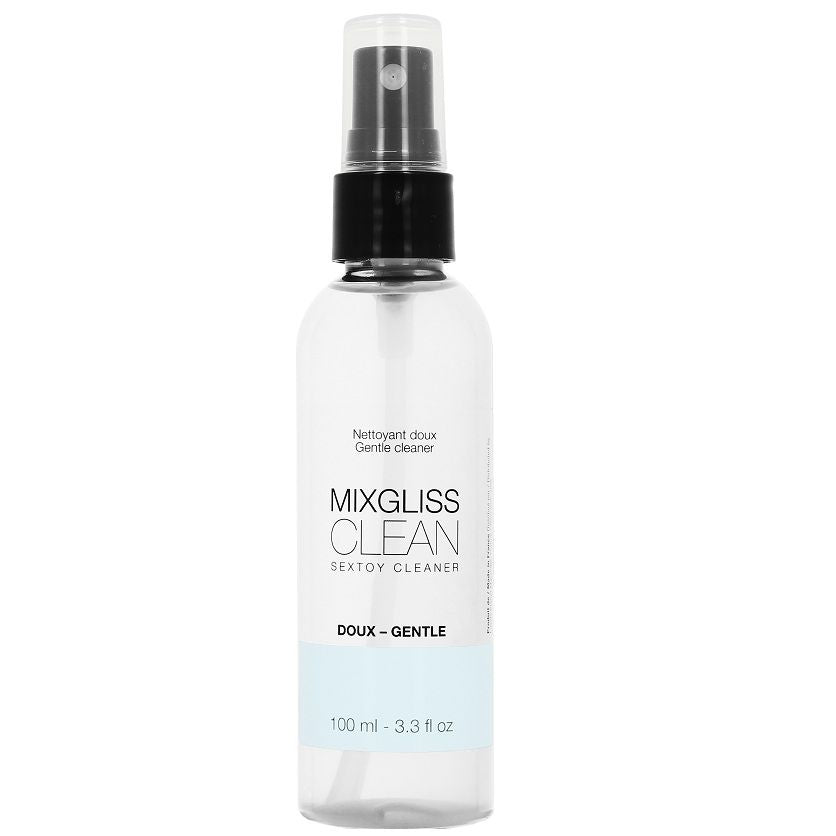 Detergente per giocattoli Mixgliss, bottiglia da 100 ml con etichetta colorata e spray, ideale per pulire oggetti dei bambini