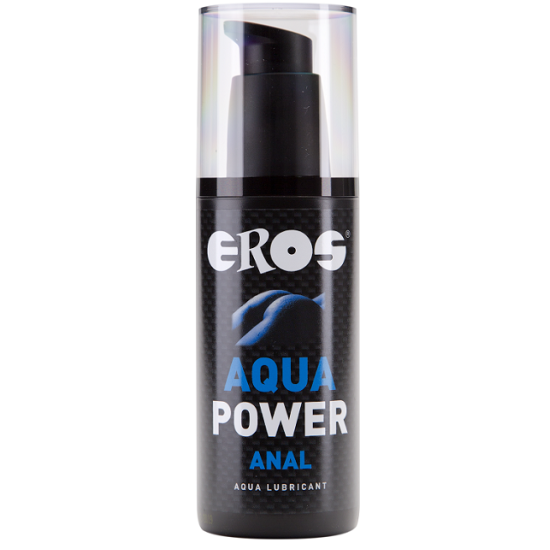 Lubrificante anale EROS POWER LINE, 125 ml, in confezione blu, mostra la bottiglia con etichetta e tubo erogatore.