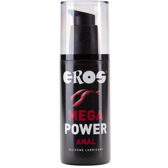 Lubrificante silicone anale EROS POWER LINE, 125 ml, bottiglia con etichetta nera e bianca, dettagli del flacone visibili.